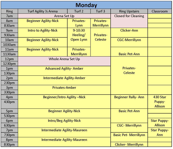 Class Schedule - American K9 country